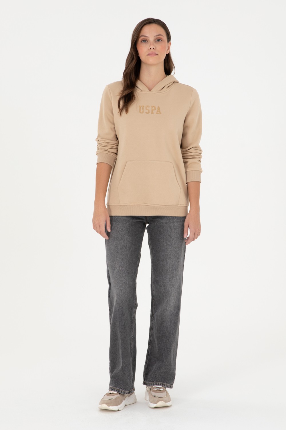 U.S. Polo Assn. Kadın Kum Basic Kapüşonlu Sweatshirt 50289536-VR085 görsel 4