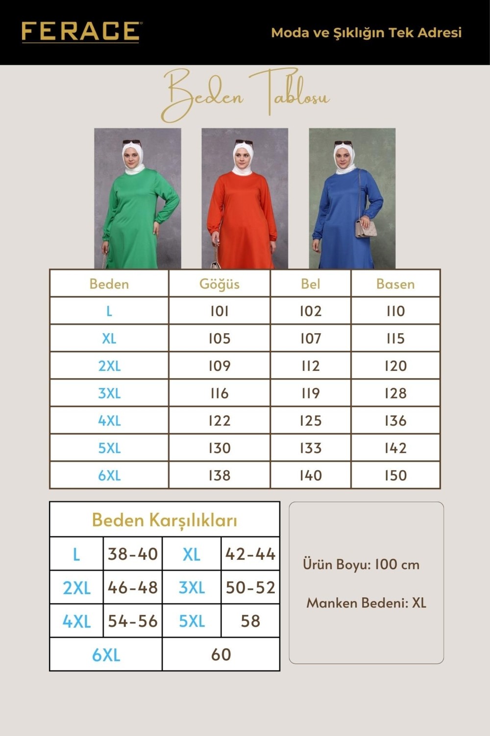FERACE Kadın Büyük Beden İki İplik Penye Uzun Tesettür Tunik görsel 2