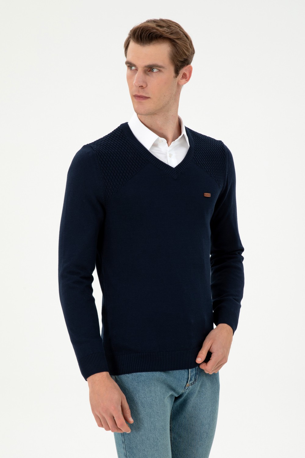 U.S. Polo Assn. Erkek Slim Fit V Yaka Antrasit Melanj Kazak 50297063-VR081