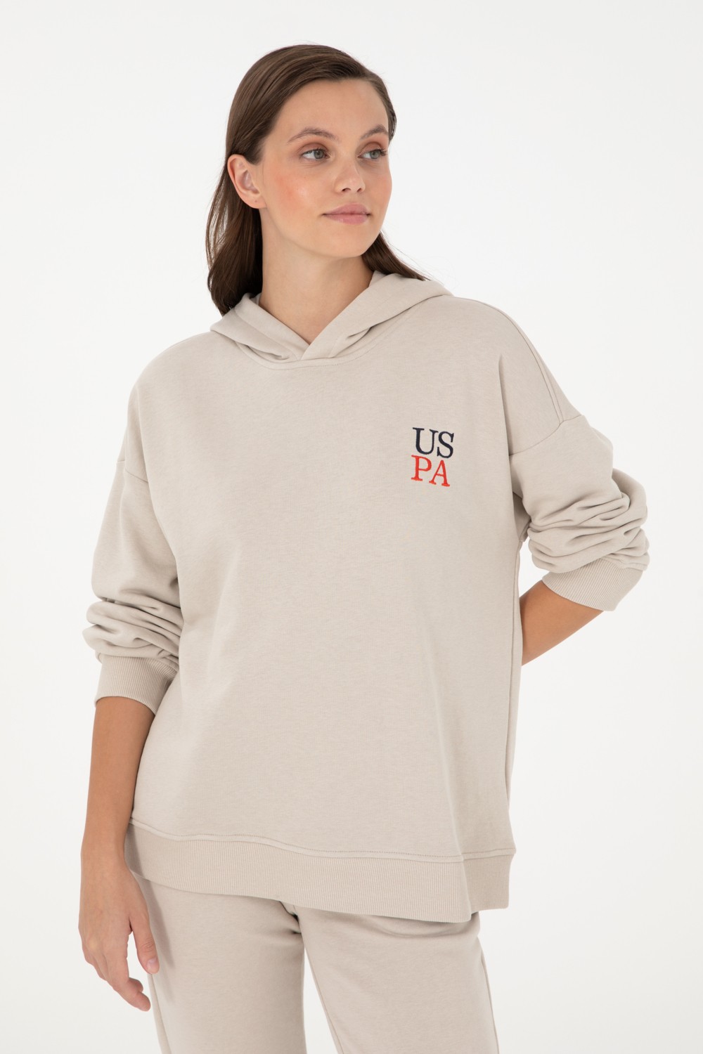 U.S. Polo Assn. Kadın Taş Kapüşonlu Sweatshirt 50291265-VR049 görsel 3