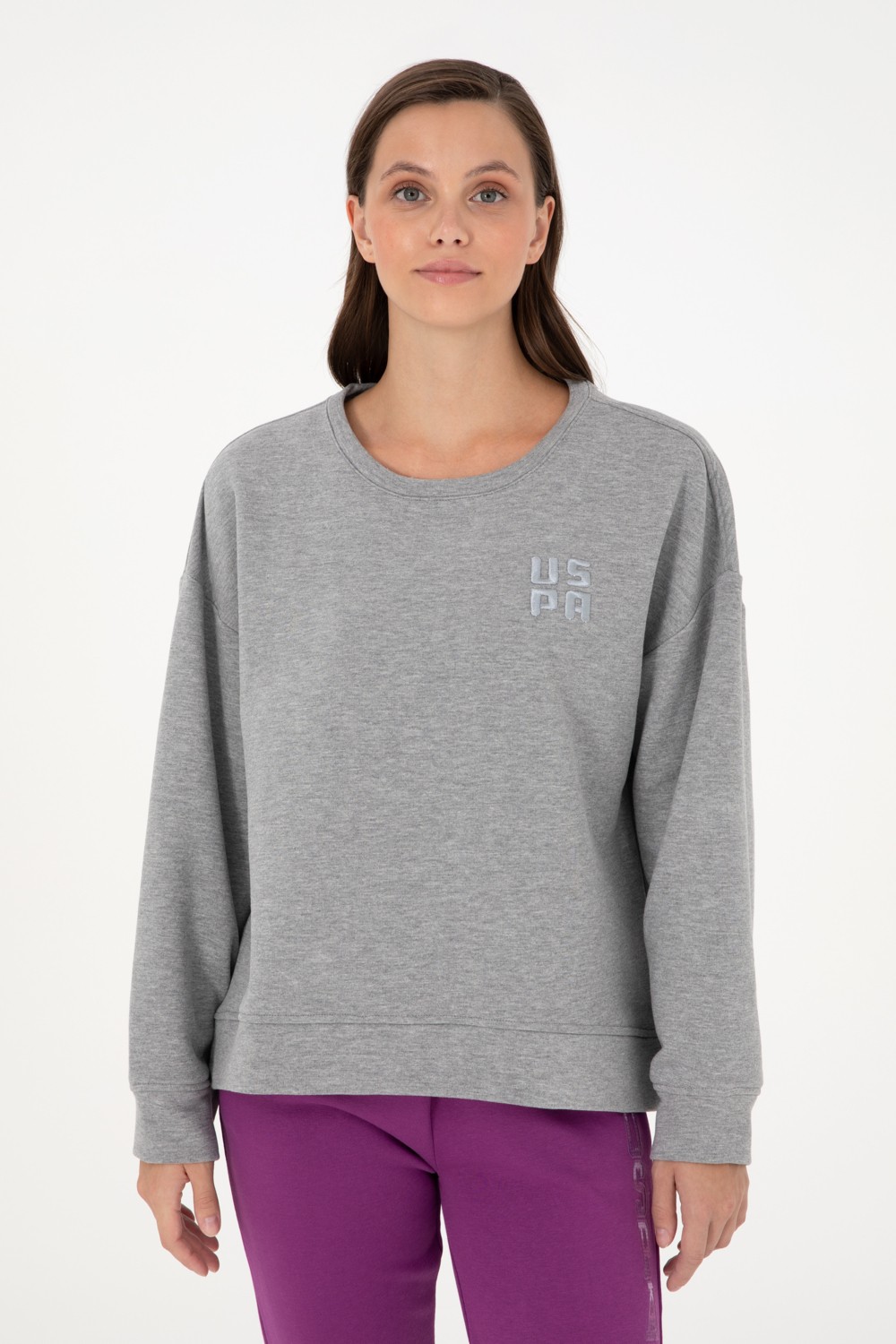 U.S. Polo Assn. Kadın Gri Melanj Basic Bisiklet Yaka Sweatshirt 50296919-VR086