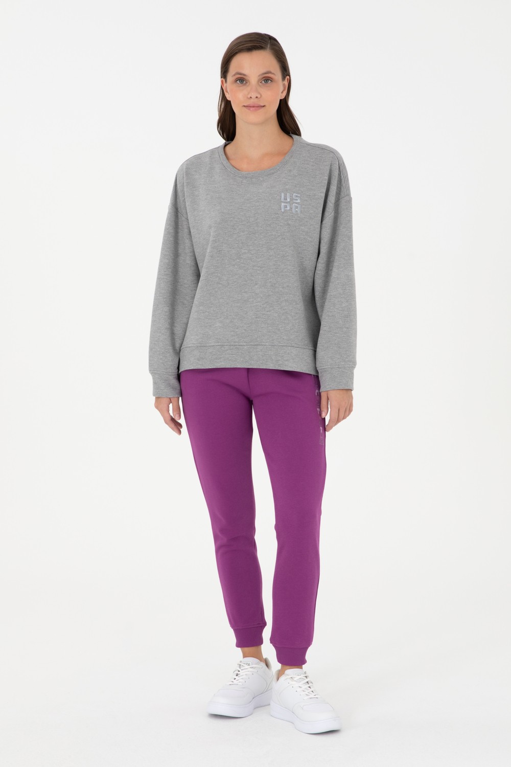 U.S. Polo Assn. Kadın Gri Melanj Basic Bisiklet Yaka Sweatshirt 50296919-VR086 görsel 4