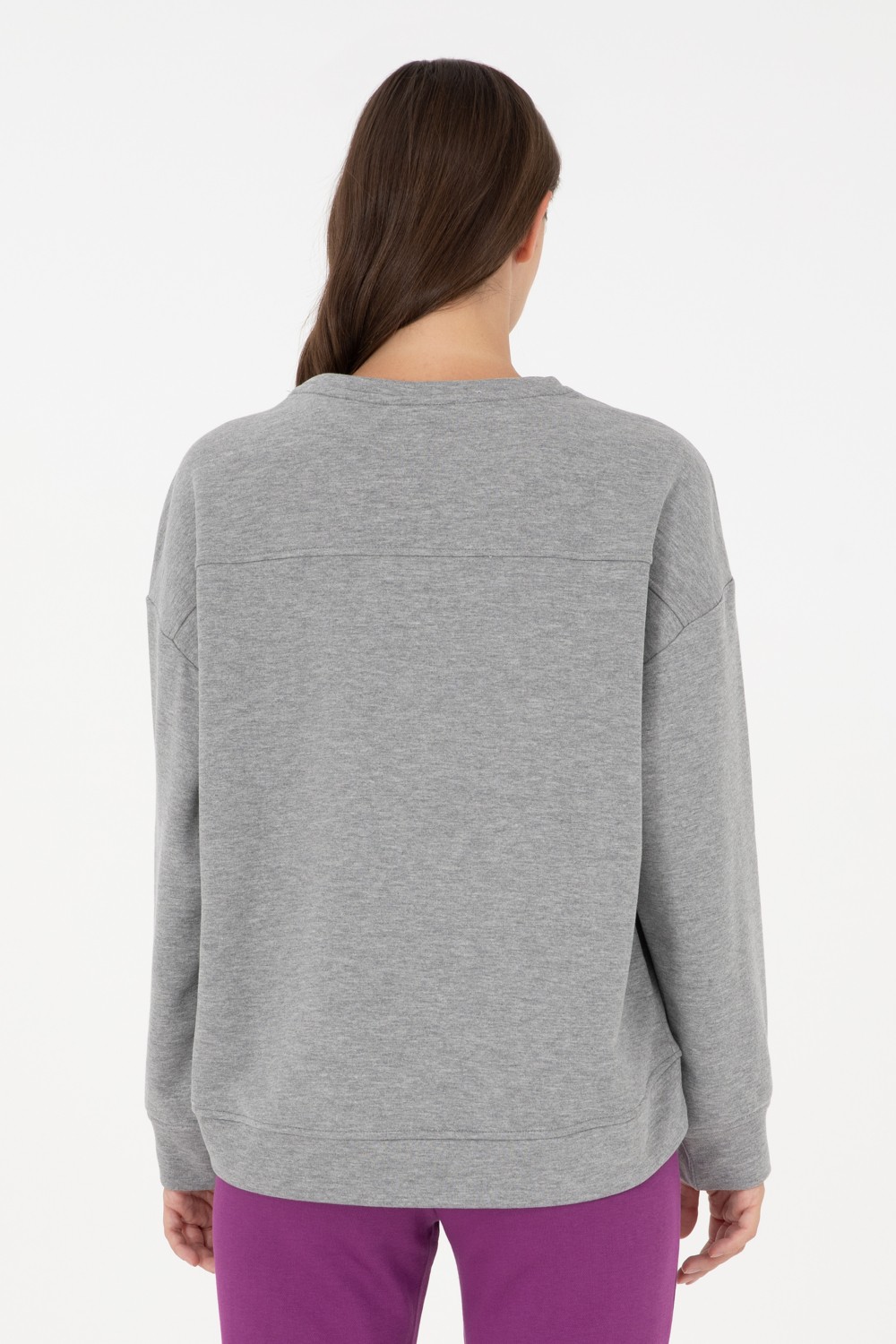 U.S. Polo Assn. Kadın Gri Melanj Basic Bisiklet Yaka Sweatshirt 50296919-VR086 görsel 5