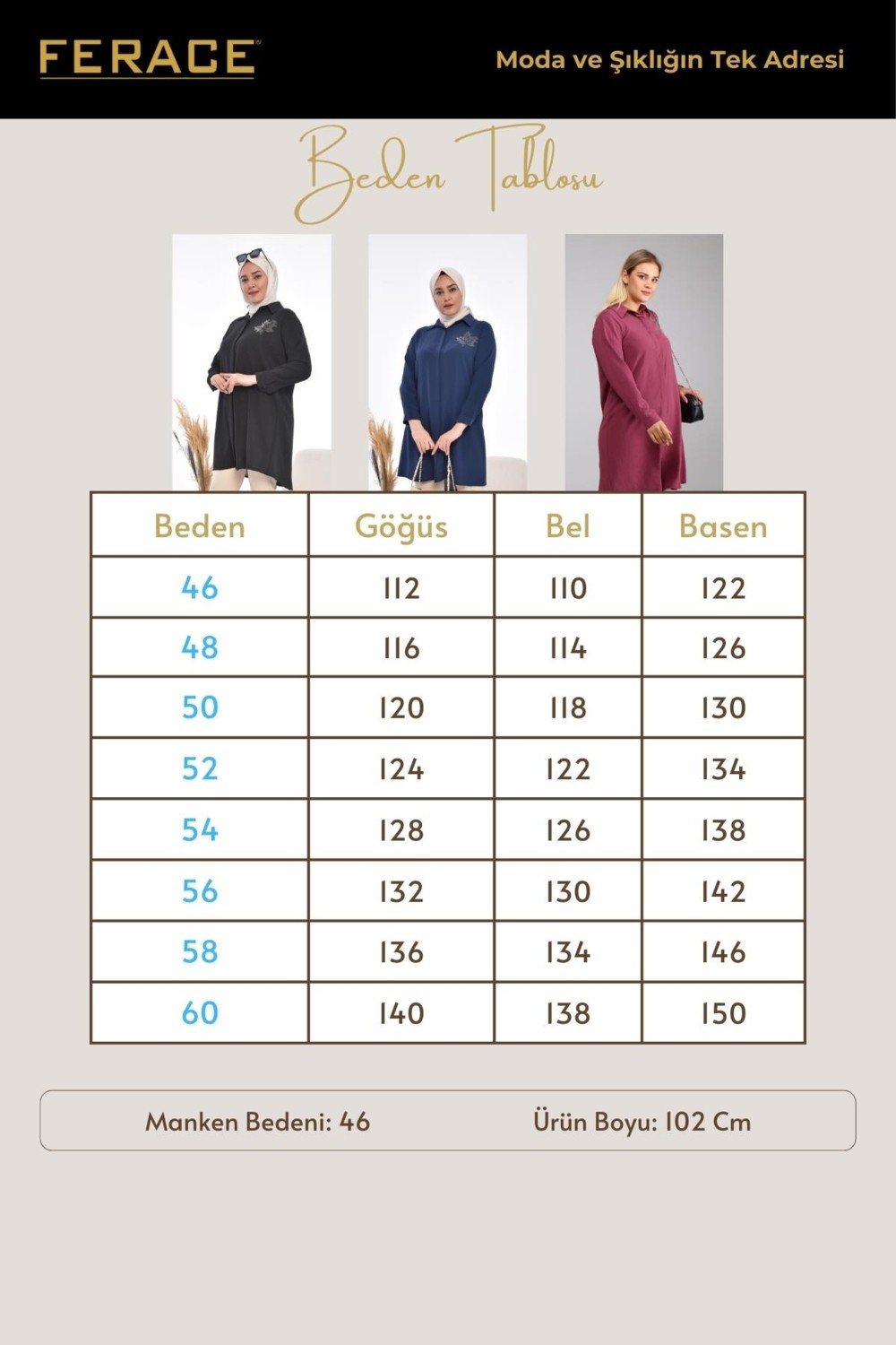 FERACE Kadın Büyük Beden Mürdüm Yaprak Baskılı Gömlek Tunik Rahat Kullanım Özelliği ile görsel 2