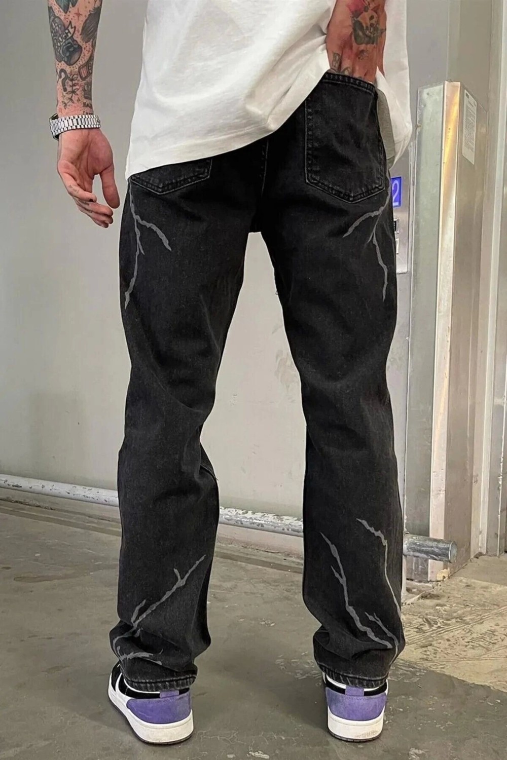 Phantom Jns By Sekman Baggy Fit Şimşek/yıldırım Desenli Koyu Gri Kot Pantolon Denim Oversize Phantom Jeans Sokak Stili görsel 3