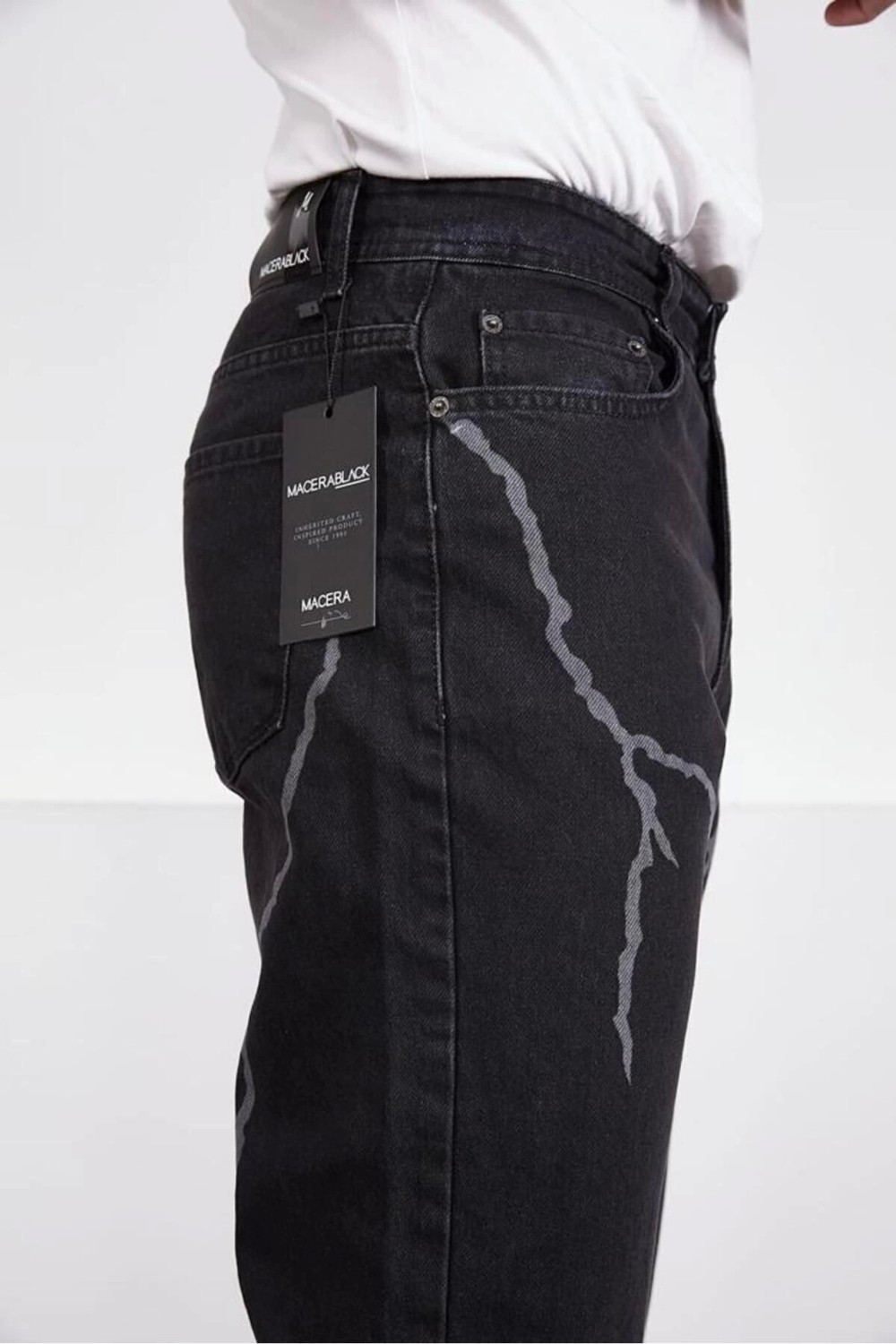 Phantom Jns By Sekman Baggy Fit Şimşek/yıldırım Desenli Koyu Gri Kot Pantolon Denim Oversize Phantom Jeans Sokak Stili görsel 4