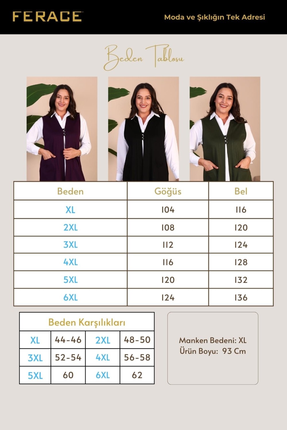 FERACE Kadin Buyuk Beden Tesettur Yelek Düğmeli ve Cepli Esnek Yelek görsel 2