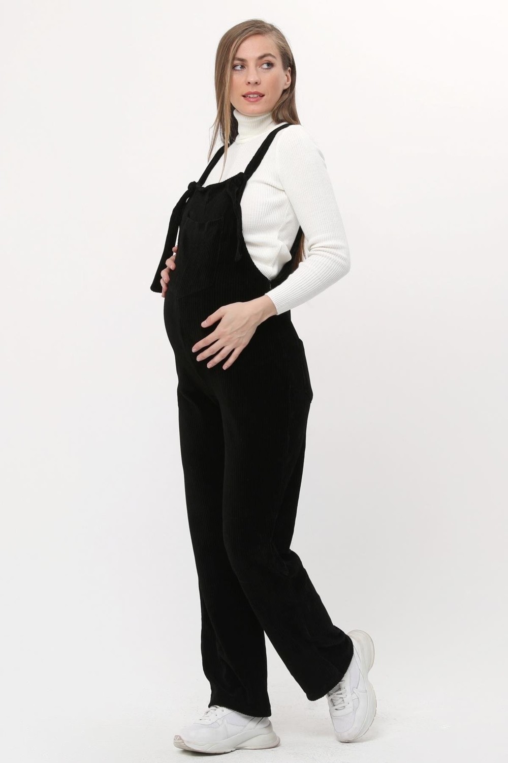 Luvmabelly MYRA6111 - Siyah Kadife Hamile Salopet görsel 3
