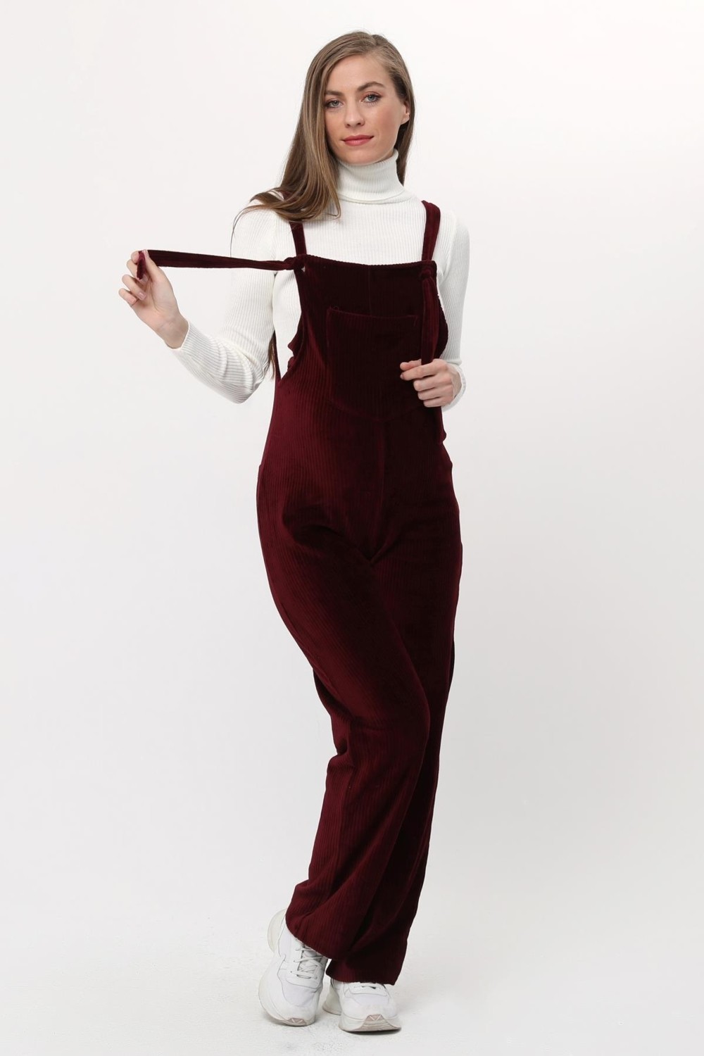 Luvmabelly MYRA6113 - Bordo Kadife Hamile Salopet görsel 2