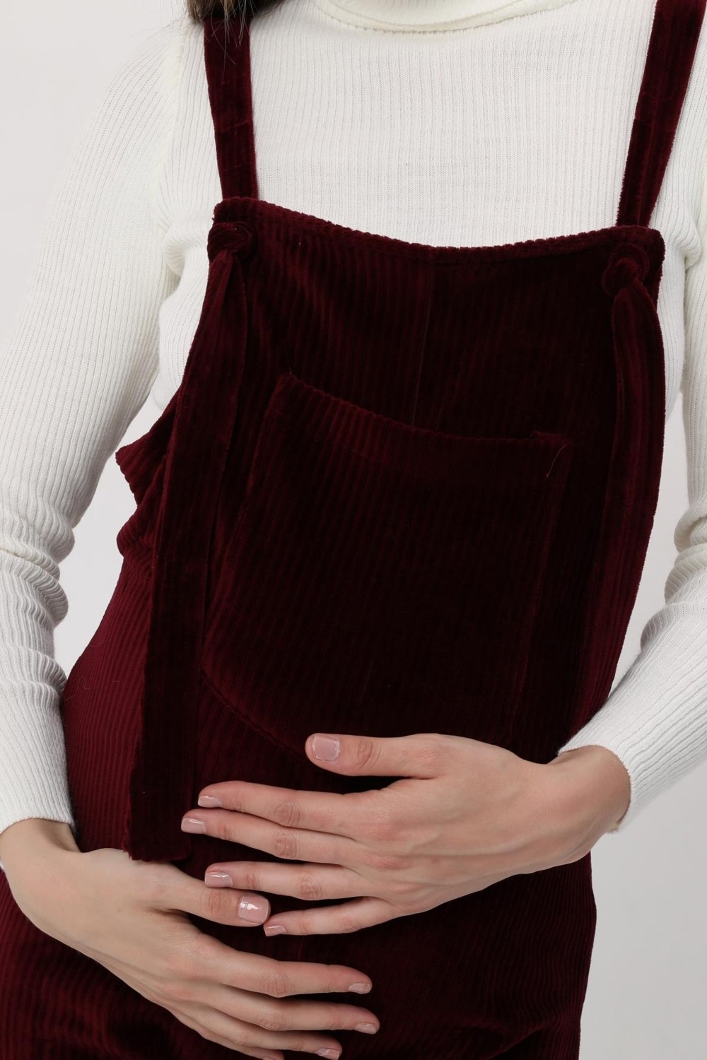Luvmabelly MYRA6113 - Bordo Kadife Hamile Salopet görsel 4