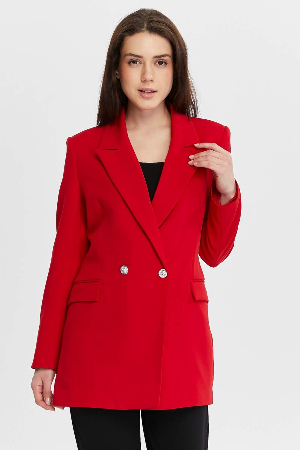 Bolivente Fıstık Yeşili Oversize Dokuma Blazer Ceket