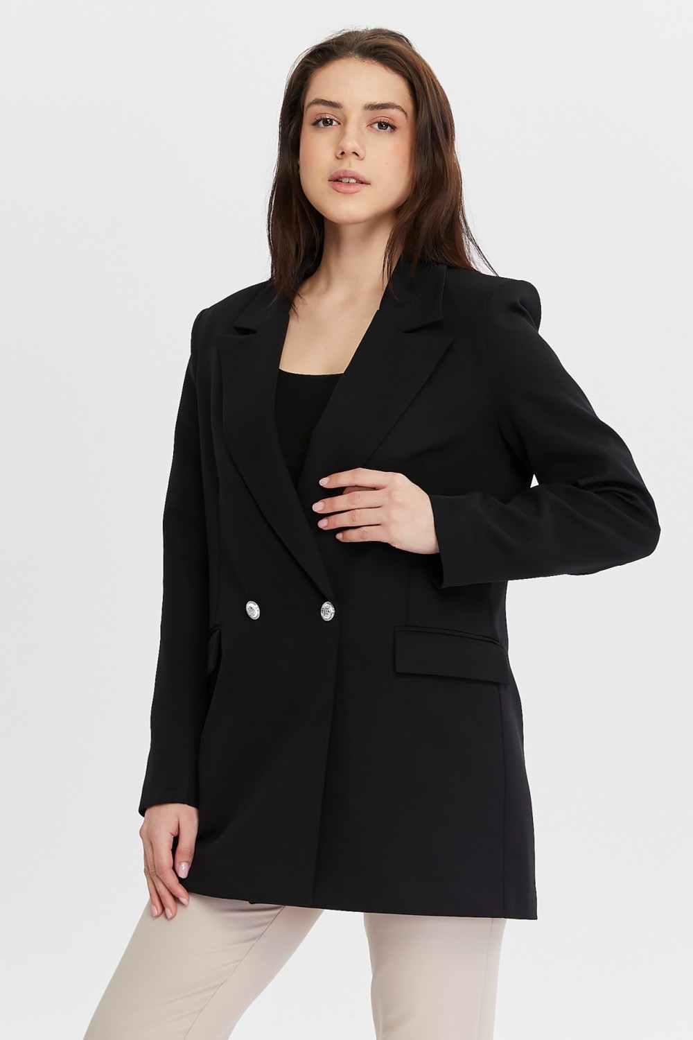Bolivente Siyah Oversize Dokuma Blazer Ceket