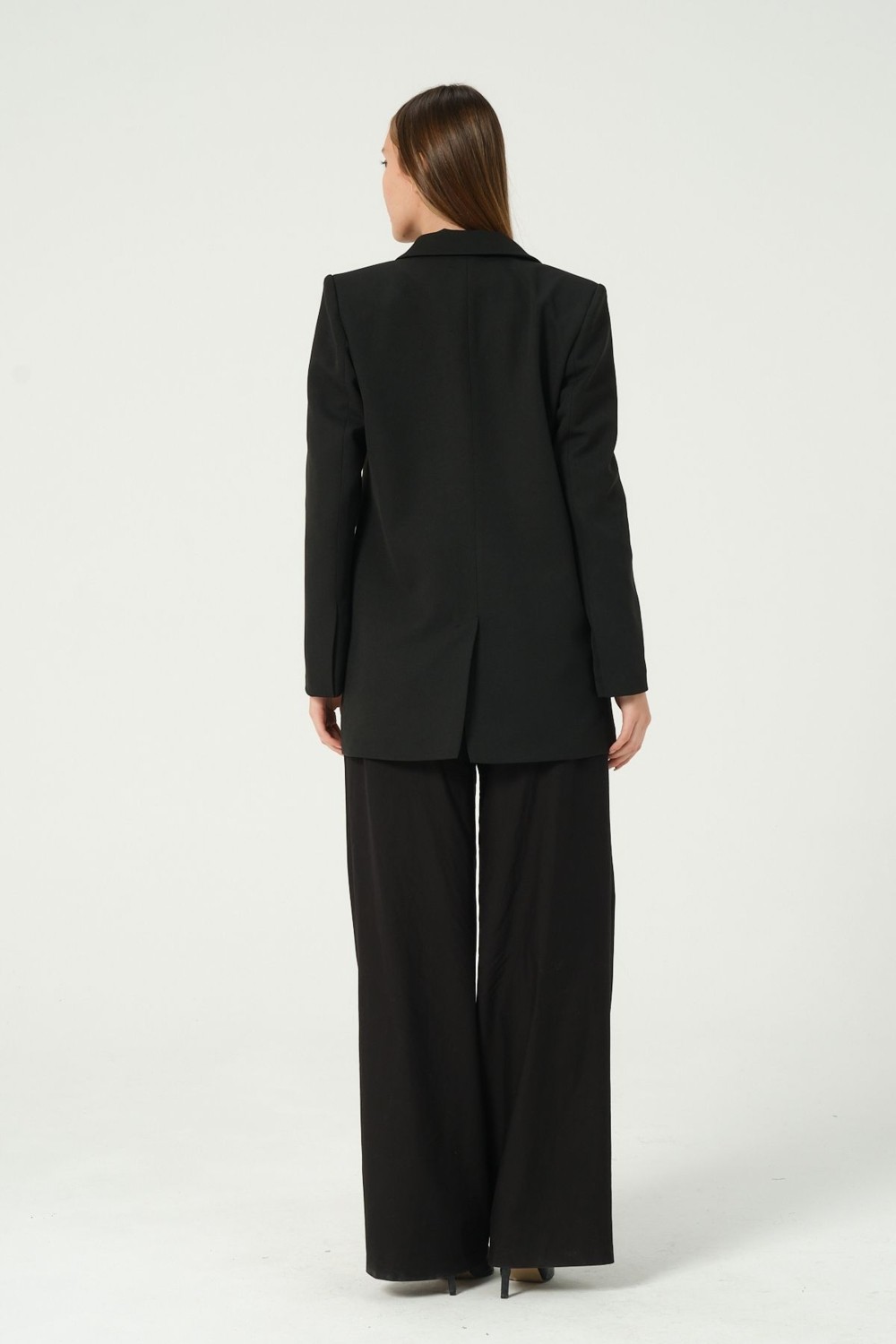 Bolivente Ekru Regular Astarlı Kruvaze Kapama Dokuma Oversize Blazer Ceket görsel 4
