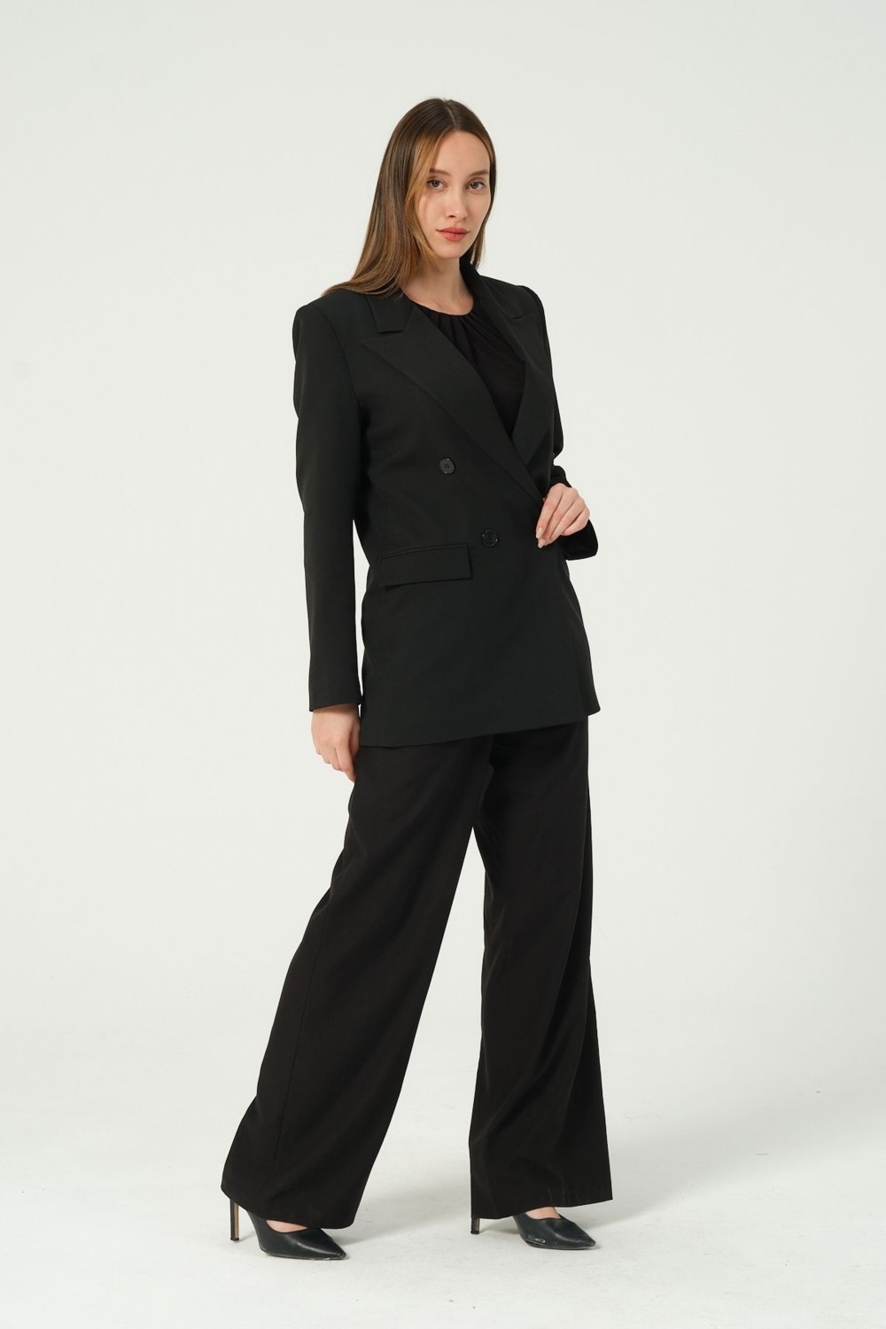 Bolivente Ekru Regular Astarlı Kruvaze Kapama Dokuma Oversize Blazer Ceket görsel 5