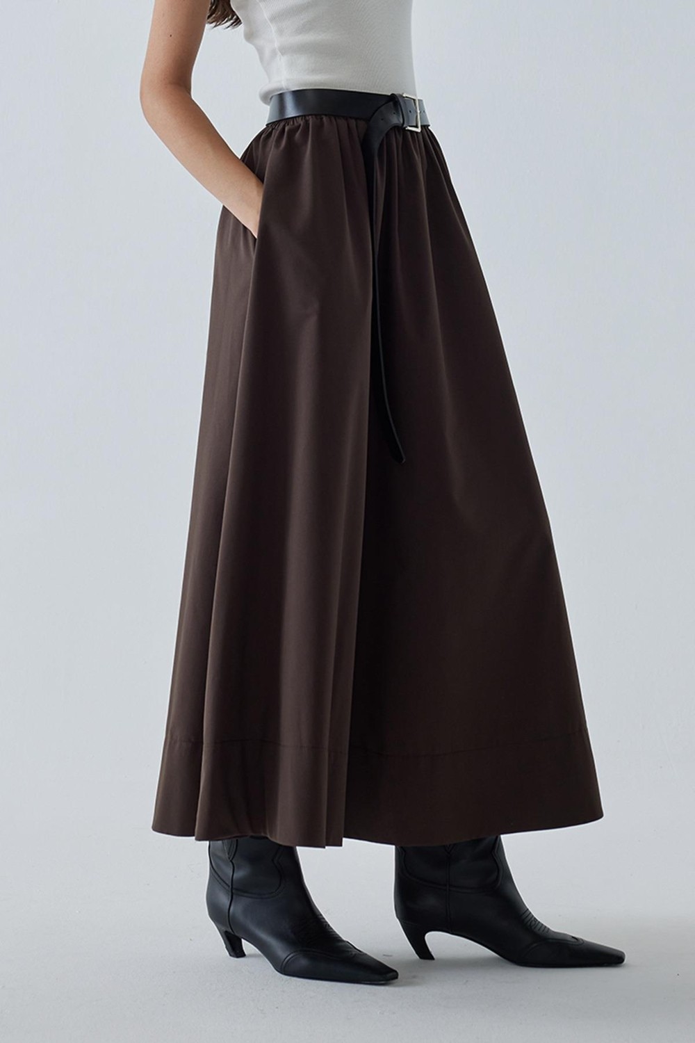Suud Collection Ekru Day Poplin Kloş Etek görsel 4