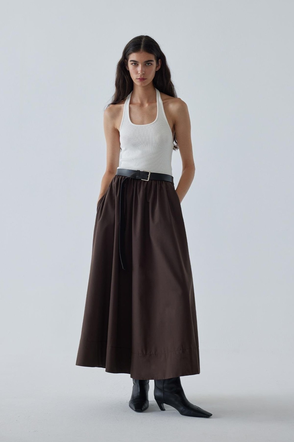 Suud Collection Ekru Day Poplin Kloş Etek görsel 5