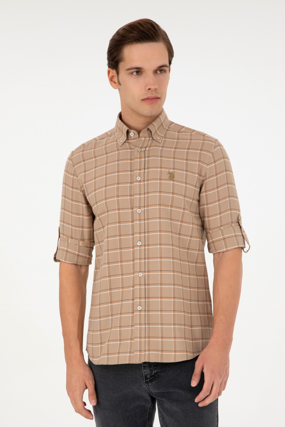 U.S. Polo Assn. Erkek Kum Uzun Kollu Gömlek 50296615-VR085 görsel 3