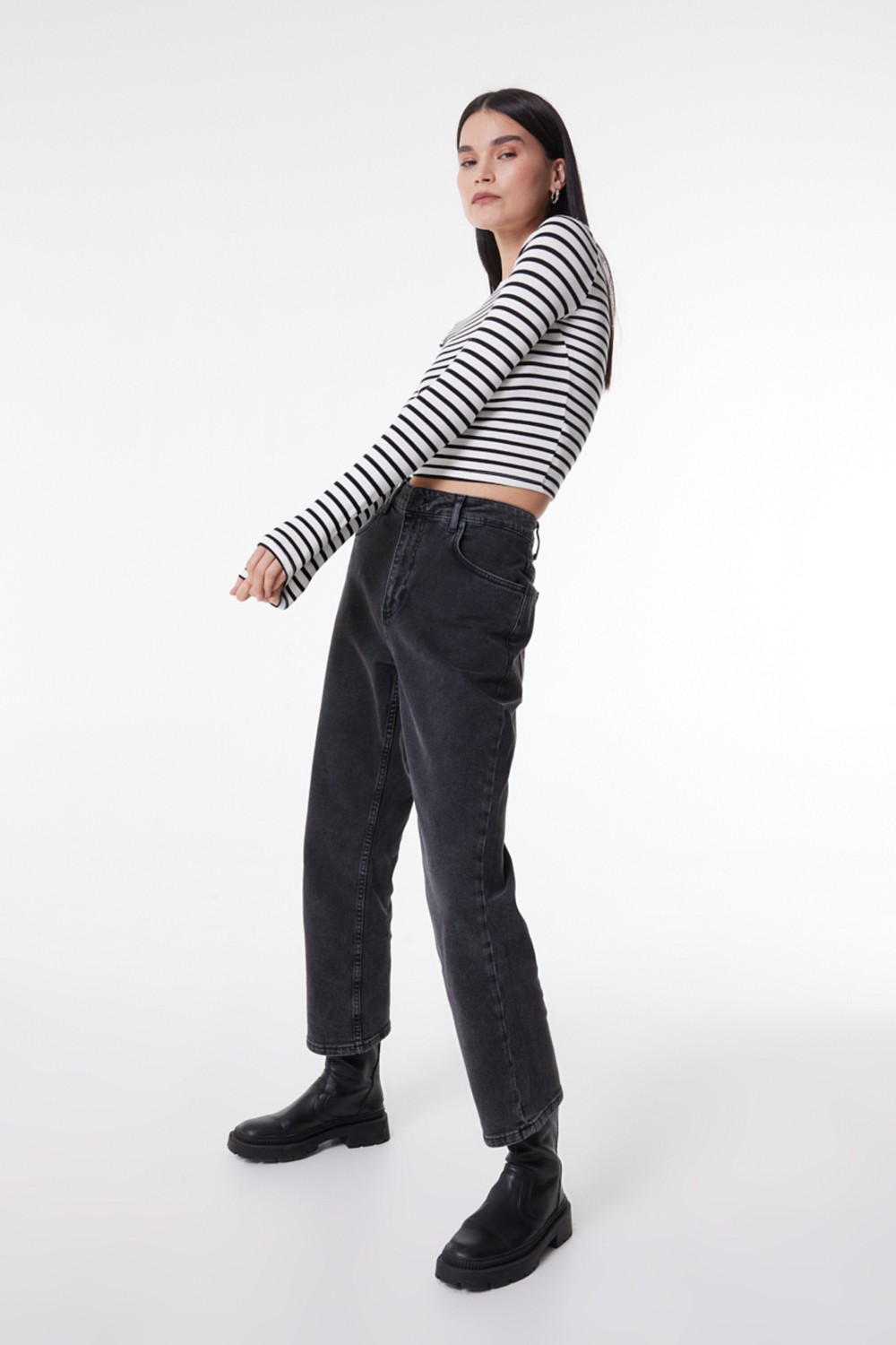 Lee Rider Straight Fit Düz Kesim Düşük Bel Antrasit Esnek Jean Kot Pantolon görsel 2