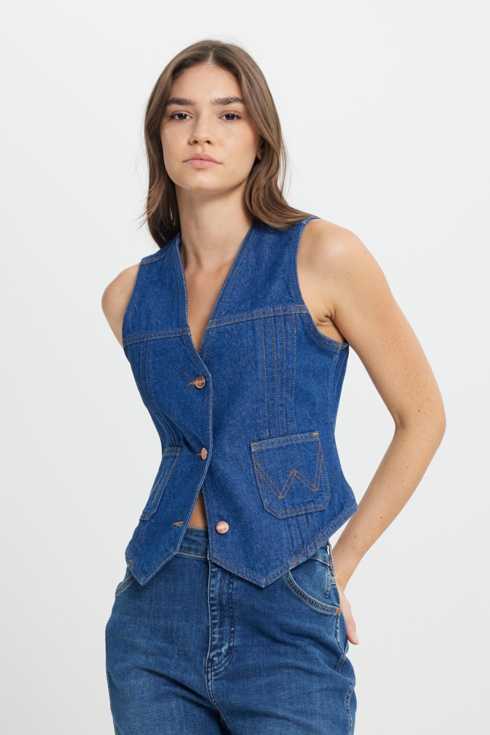Wrangler Slim Fit Dar Kesim %100 Pamuk Lacivert Jean Denim Yelek görsel 2