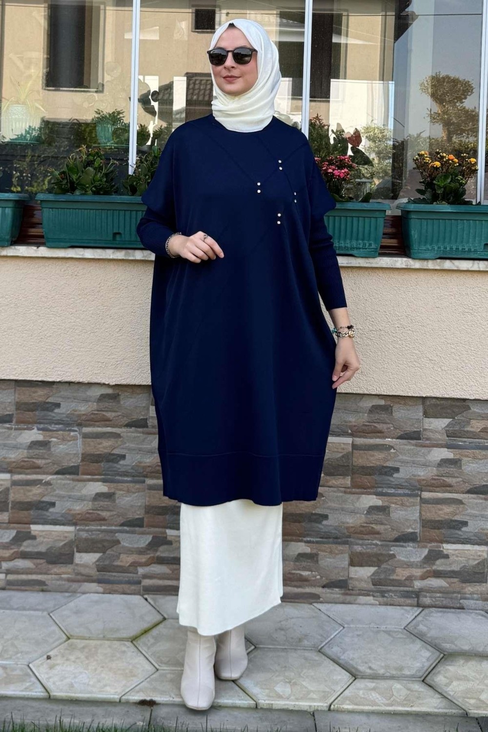 Rabia Şamlı Melda Triko Tunik Lacivert