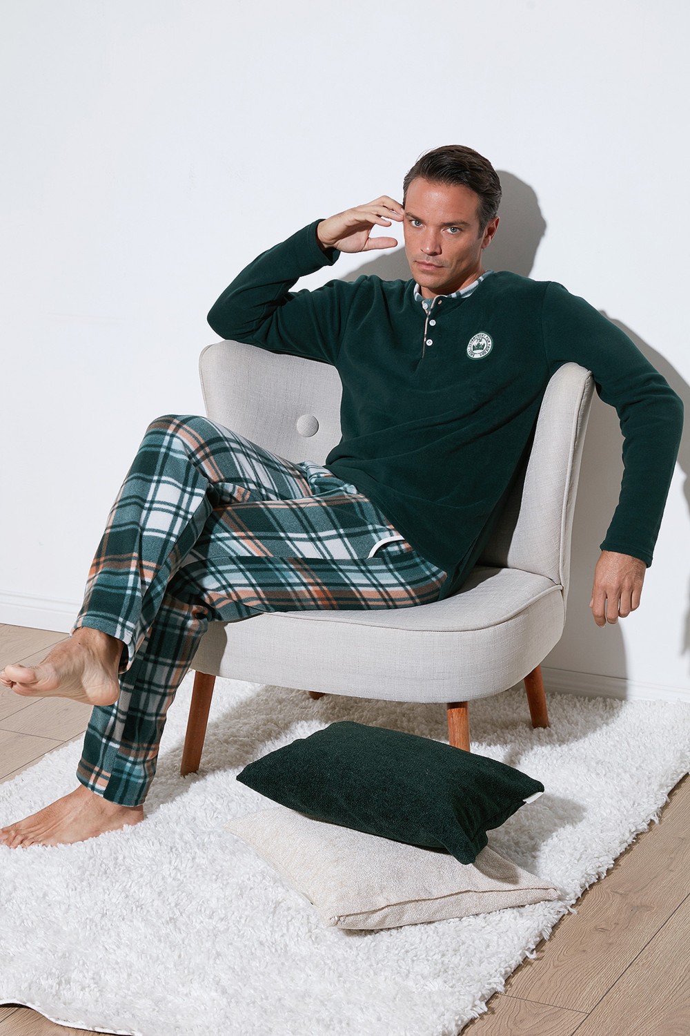 Buratti Ekoseli Regular Fit Düğmeli Bisiklet Yaka Kışlık Polar Pijama Takımı Erkek Pijama Takımı 60961008 görsel 8