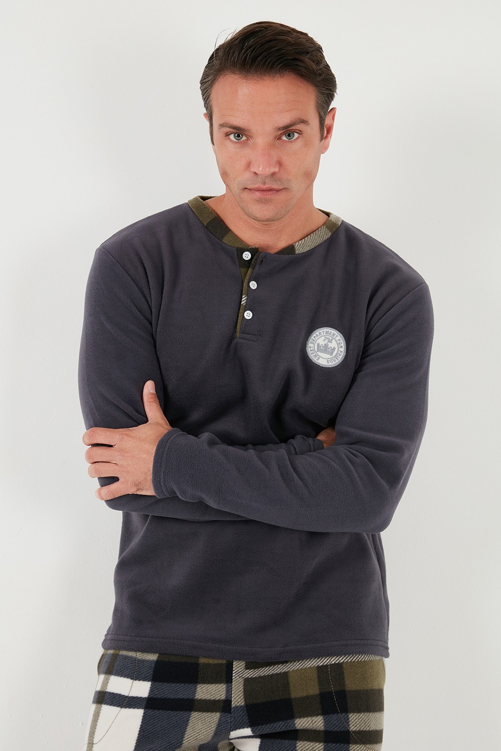 Buratti Ekoseli Regular Fit Düğmeli Bisiklet Yaka Kışlık Polar Pijama Takımı Erkek Pijama Takımı 60961008 görsel 5