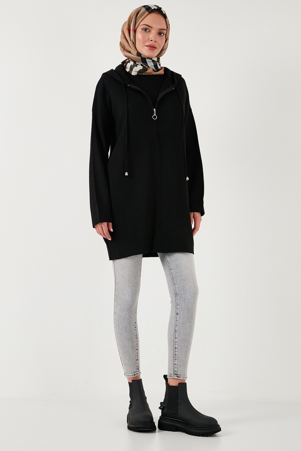 Lela Modest Regular Fit Kapüşonlu Tesettür Triko Hırka Bayan HIRKA 4616176 görsel 2