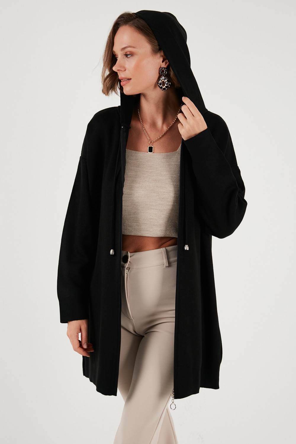 Lela Modest Regular Fit Kapüşonlu Tesettür Triko Hırka Bayan HIRKA 4616176 görsel 6