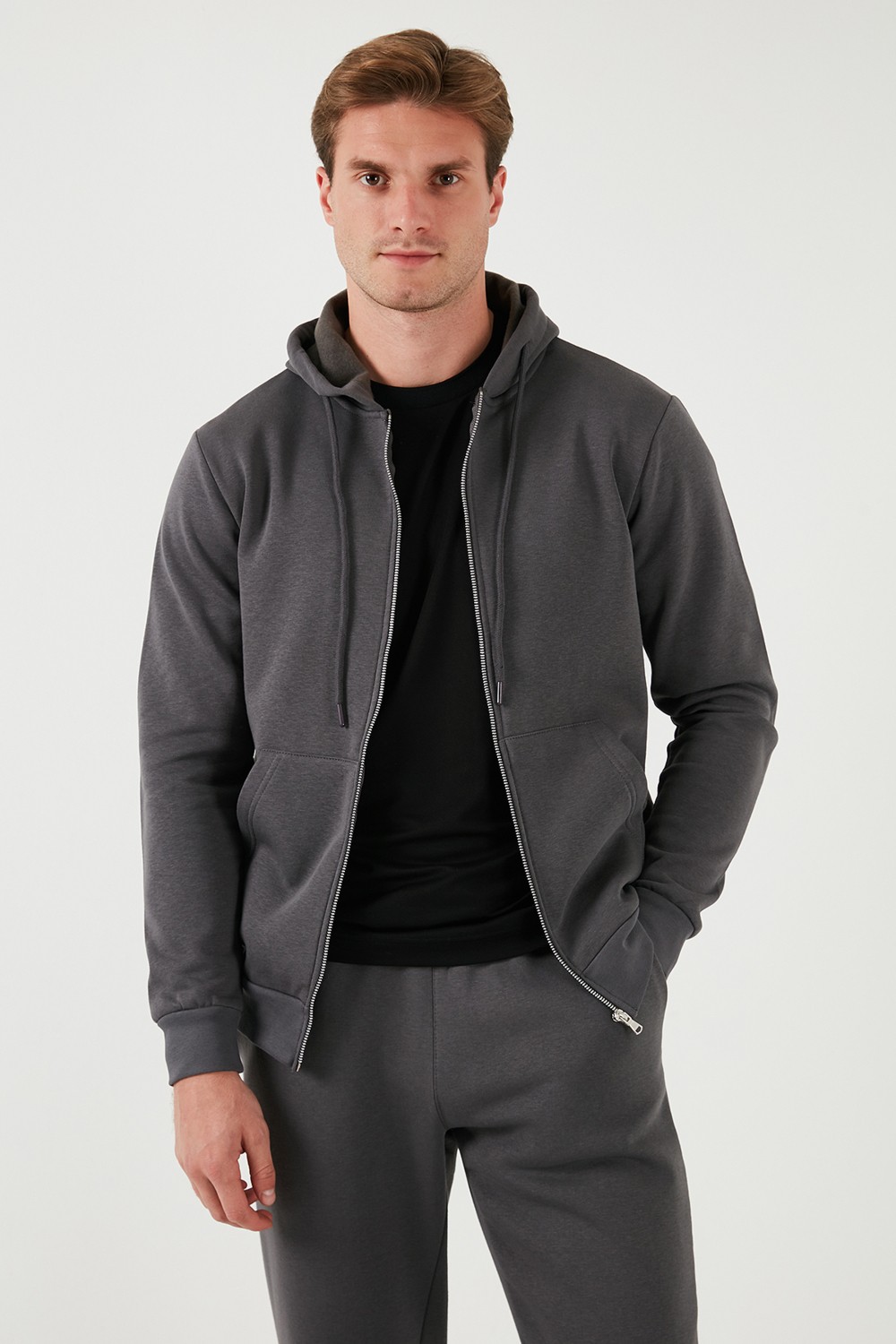 Buratti Regular Fit Kapüşonlu Fermuarlı İçi Tüylü Yumuşak Şardonlu Kışlık Sweat Erkek SWEAT 5905340 görsel 3