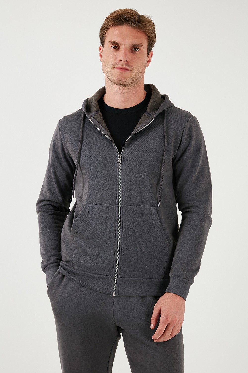 Buratti Regular Fit Kapüşonlu Fermuarlı İçi Tüylü Yumuşak Şardonlu Kışlık Sweat Erkek SWEAT 5905340 görsel 6