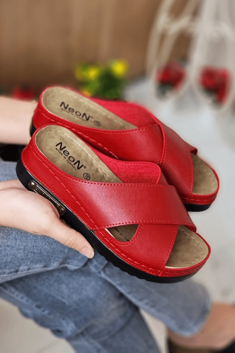 Neon Shoes Lina Kadın Anatomik Ortopedik Konfor Modeli Terlik Hafif Şık Topuklu Günlük Dışarı Ev İçi Terliği görsel 6