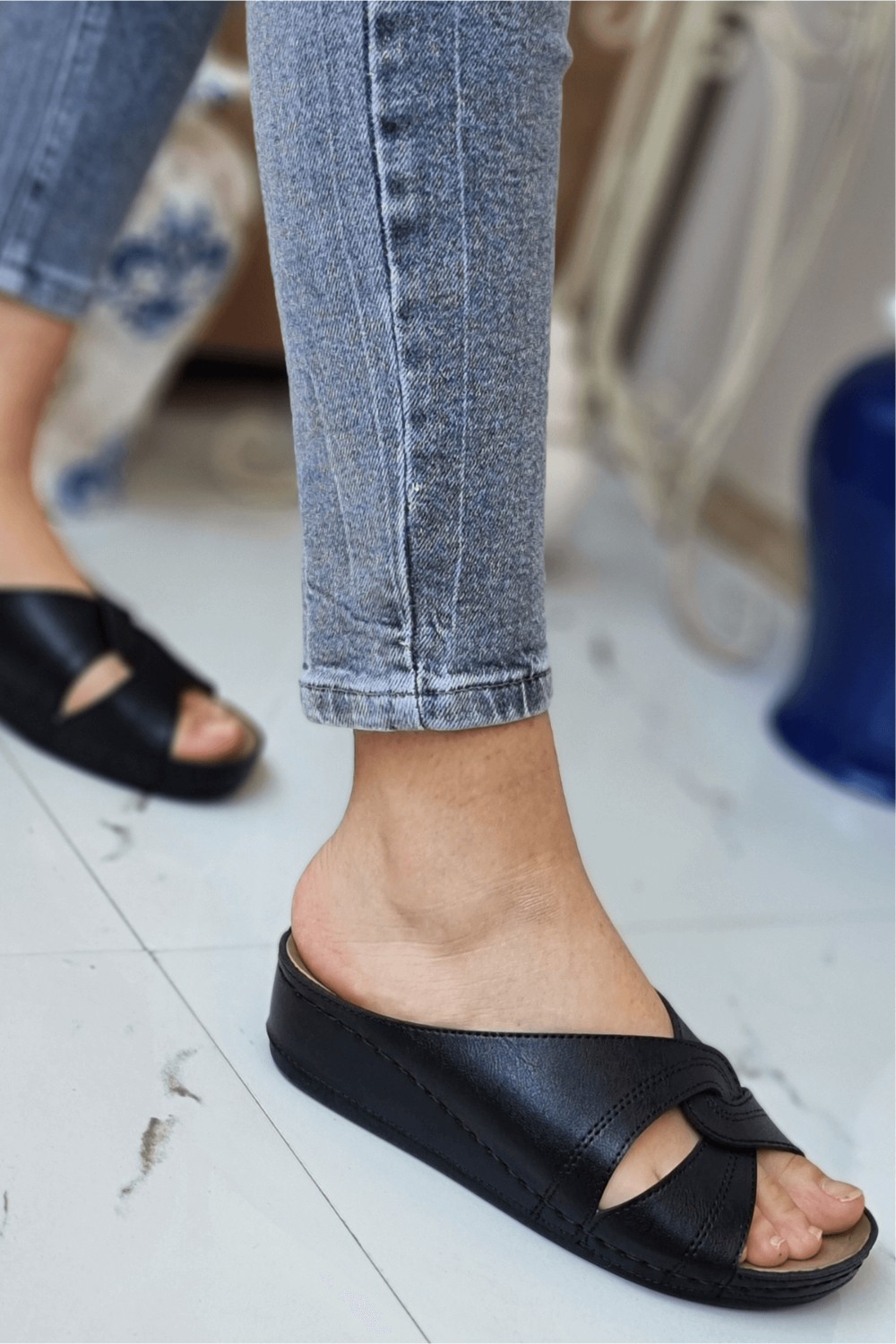 Neon Shoes Putu Kadın Çapraz Konfor Modeli Günlük Ortopedik Terlik Anne Orta Yaş Genç Ev & Dışarı Terliği görsel 5