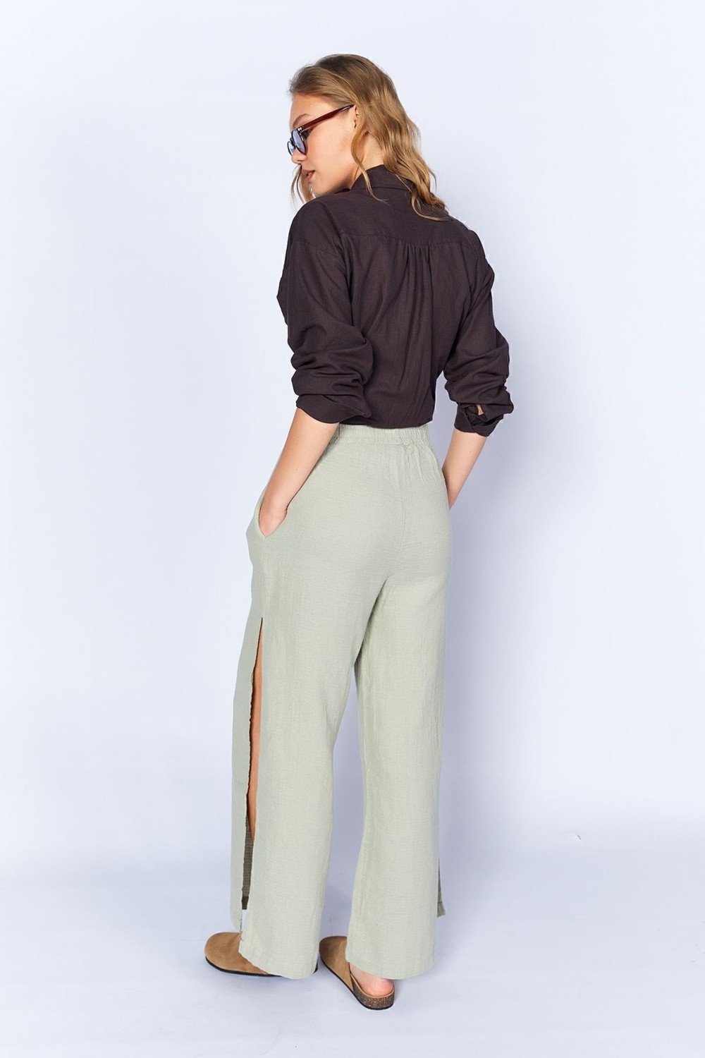 Edition Oranj Rahat Kesim Müslin Salaş Yırtmaçlı Pantolon| EK100667009-7009 görsel 5