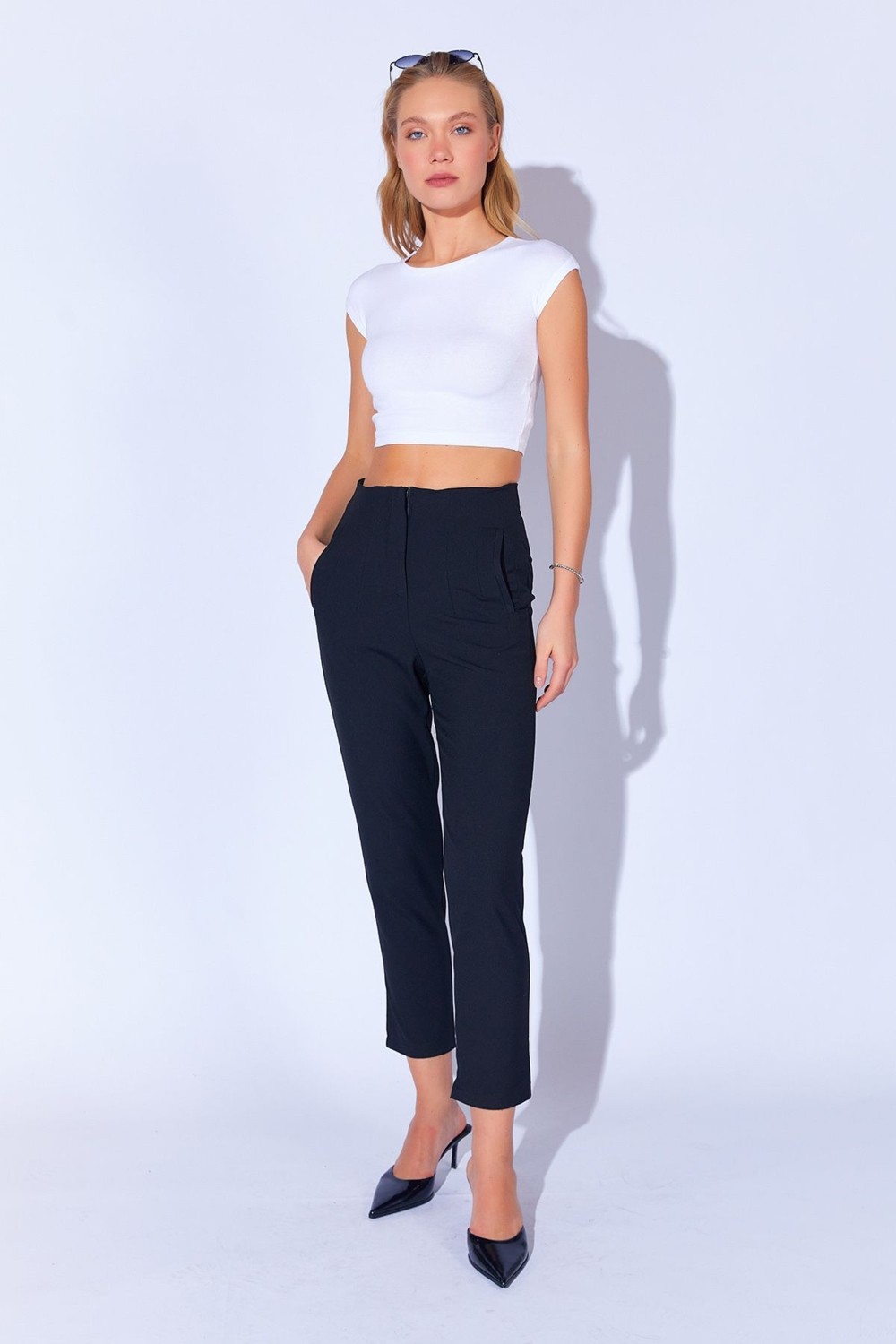 Edition Kahve Poly Viskon Soft Dokulu Likralı Yüksek Bel Pensli Streç Dar Paça Kadın Pantolon EK100669246