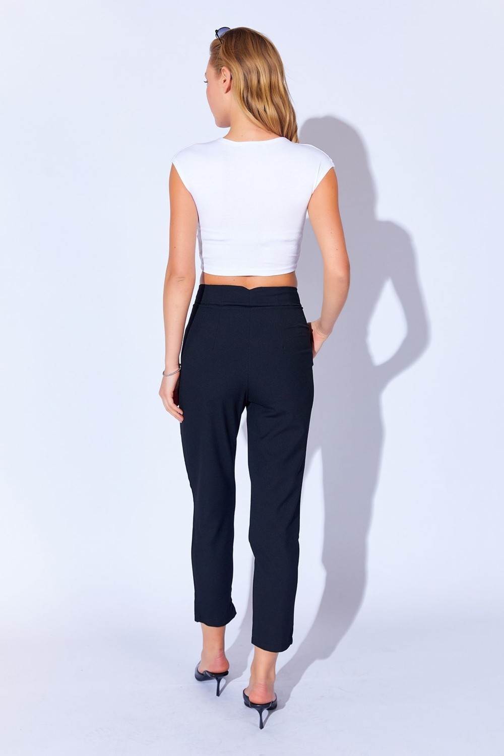 Edition Kahve Poly Viskon Soft Dokulu Likralı Yüksek Bel Pensli Streç Dar Paça Kadın Pantolon EK100669246 görsel 5