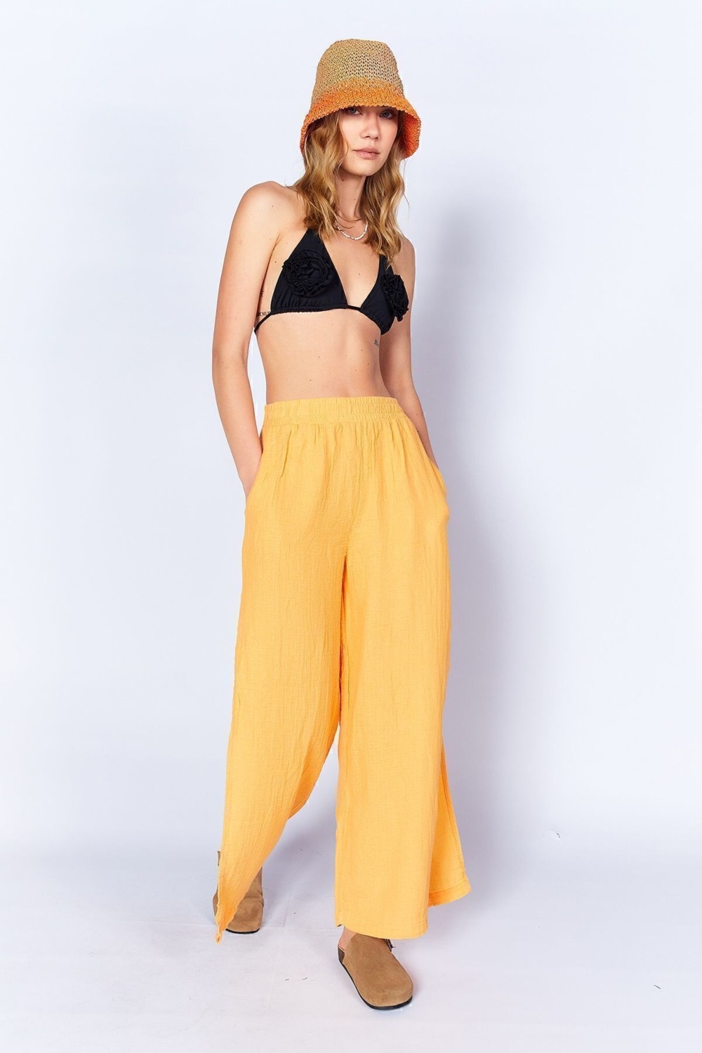 Edition Oranj Rahat Kesim Müslin Salaş Yırtmaçlı Pantolon| EK100667009-7009 görsel 7