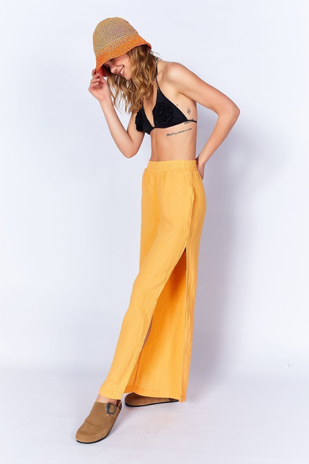 Edition Oranj Rahat Kesim Müslin Salaş Yırtmaçlı Pantolon| EK100667009-7009 görsel 8