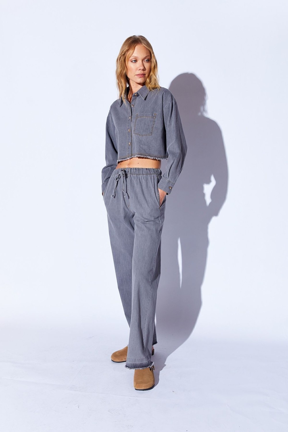 Edition Gri Soft Dokulu Denim Yıpratma Detaylı Kadın Pantolon | EK10009709-9709