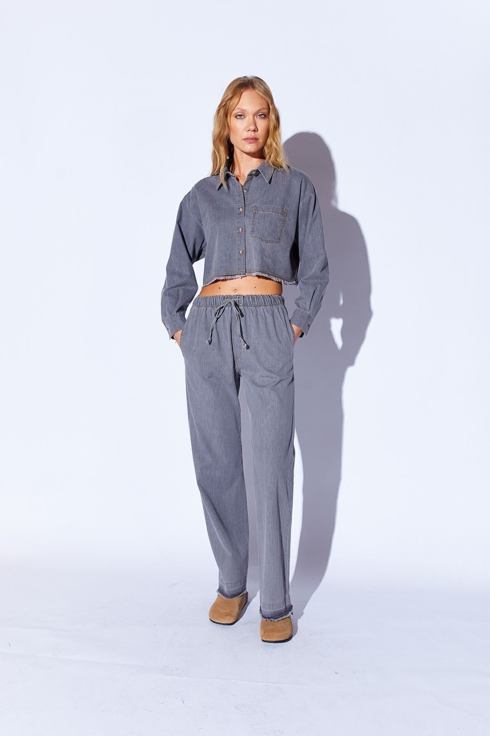 Edition Gri Soft Dokulu Denim Yıpratma Detaylı Kadın Pantolon | EK10009709-9709 görsel 2