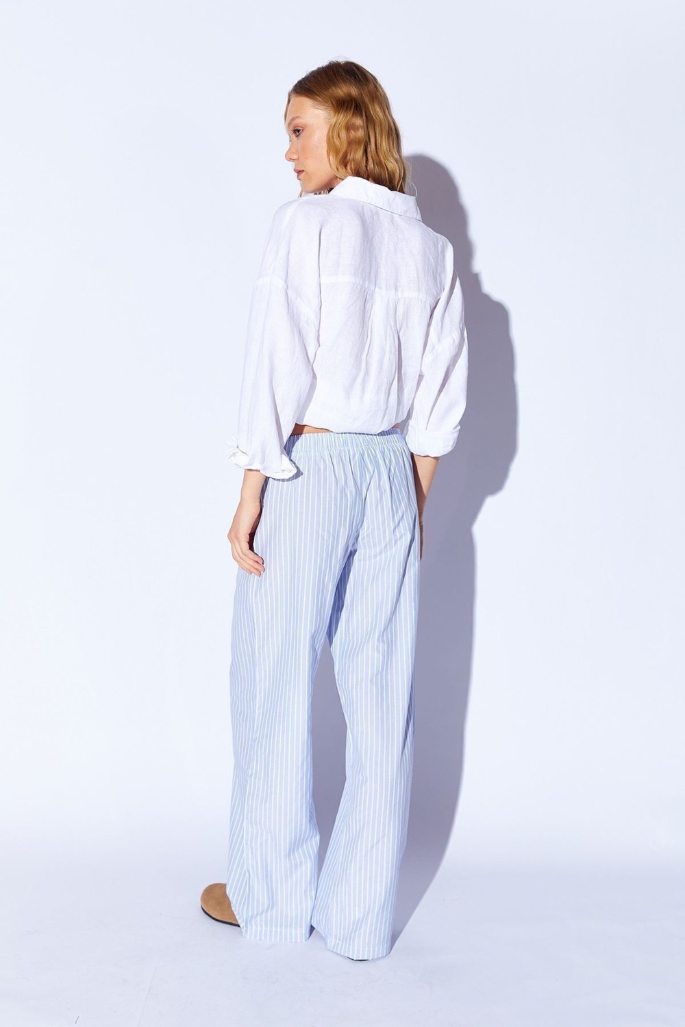 Edition Pembe Çizgili Rahat Kesim Beli Lastikli Pamuklu Kadın Pijama Pantalon EE10009608 görsel 5