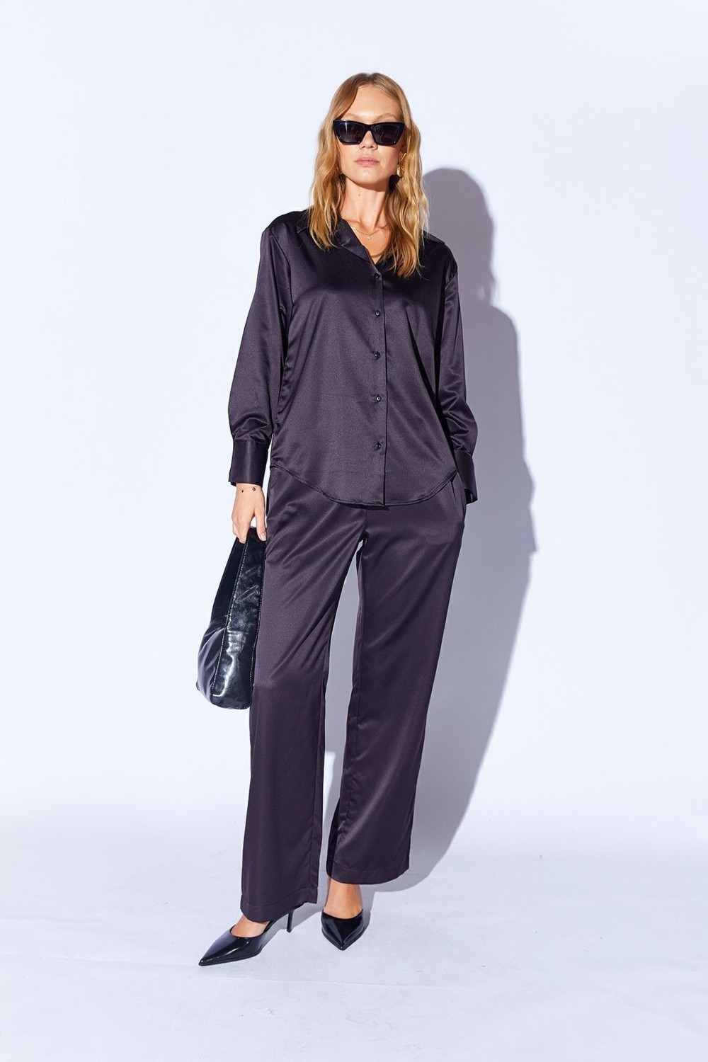 Edition Bej Saten Palozzo Kesim Beli Lastikli Kadın Pantalon EE10009594 görsel 3