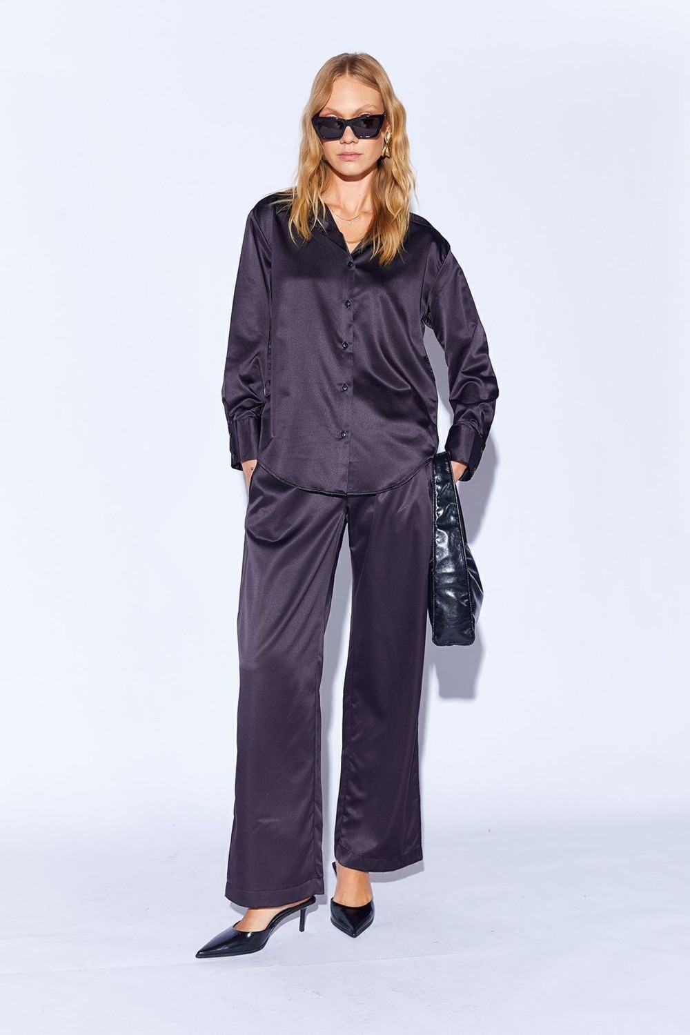 Edition Bej Saten Palozzo Kesim Beli Lastikli Kadın Pantalon EE10009594 görsel 4