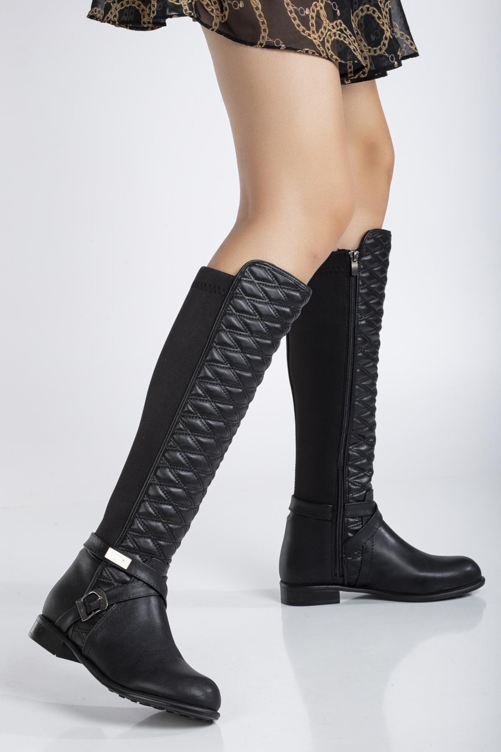 Suins Shoes Kadın Dikişli Marlo Model Çizme Siyah Renk Konforlu Arkası Streçli Tasarım görsel 2