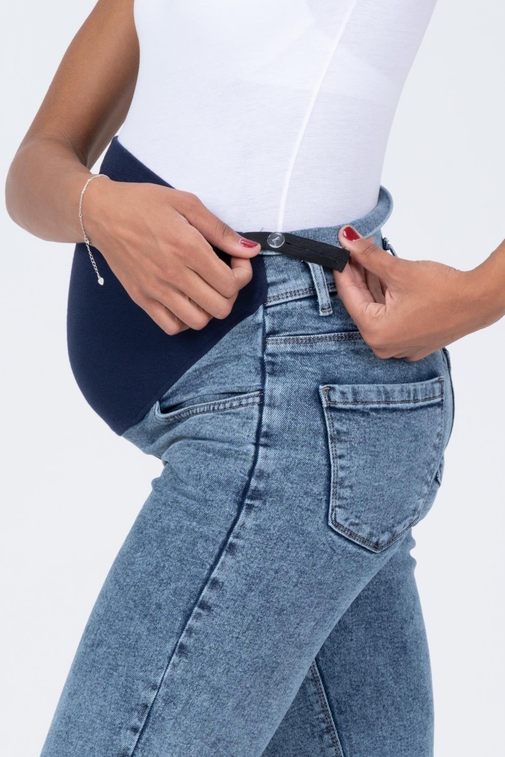 Busa Kadın Hamile Mom Fit Mavi Kot Pantolon Esnek Karın Bantlı %97 Pamuklu görsel 5