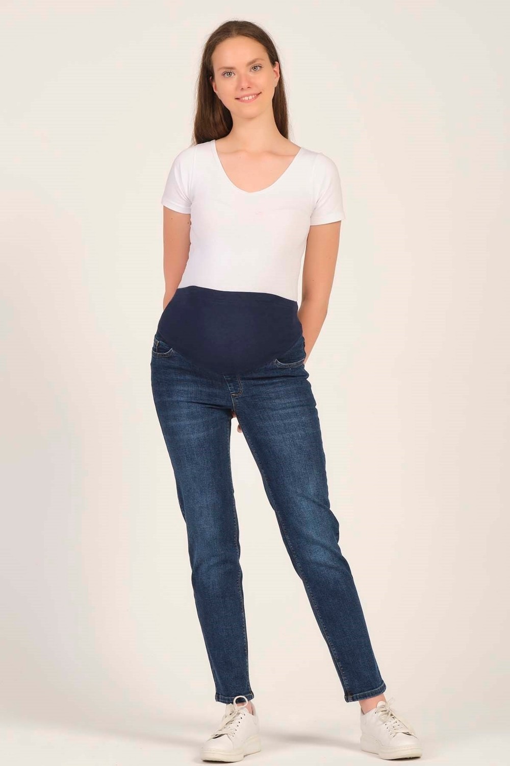 Busa Hamile Mom Fit Kot Pantolon Lacivert