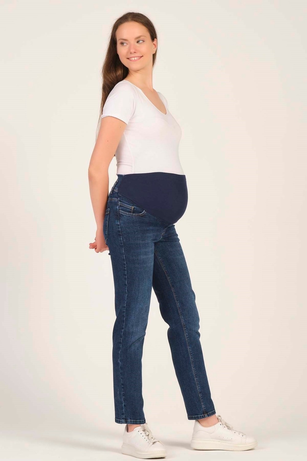 Busa Hamile Mom Fit Kot Pantolon Lacivert görsel 2