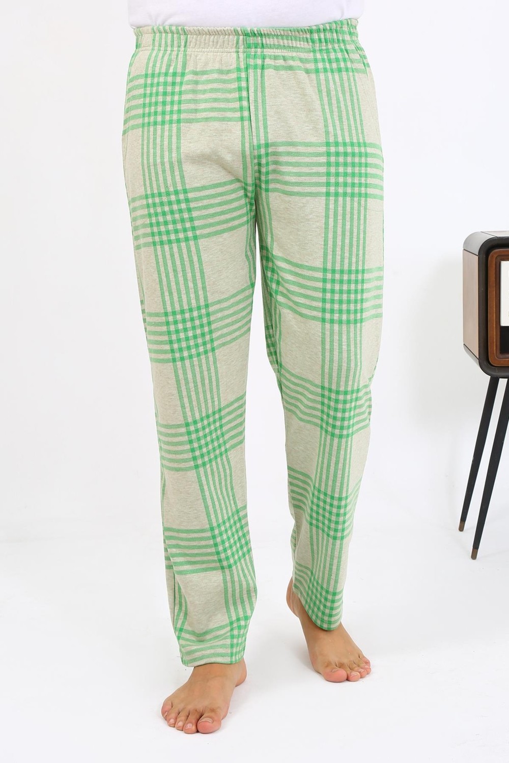 Akbeniz Erkek Ekoseli Desen Penye Tek Alt Pijama 27540 Yeşil görsel 4