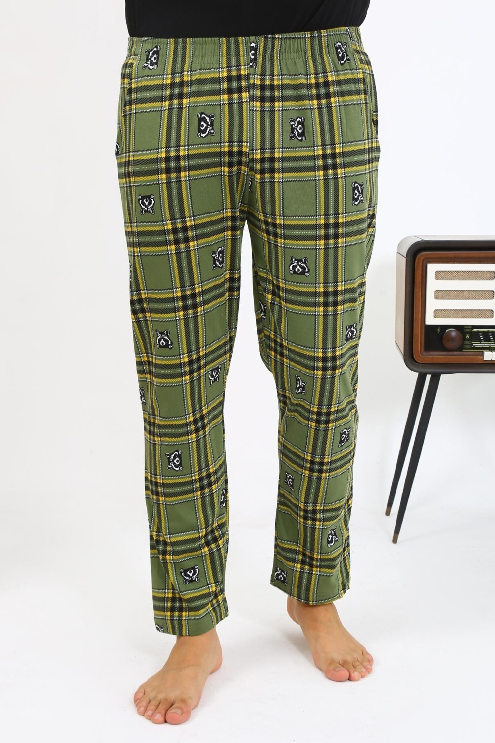 Akbeniz Erkek Ekoseli Desen Penye Tek Alt Pijama 27540 Haki görsel 5