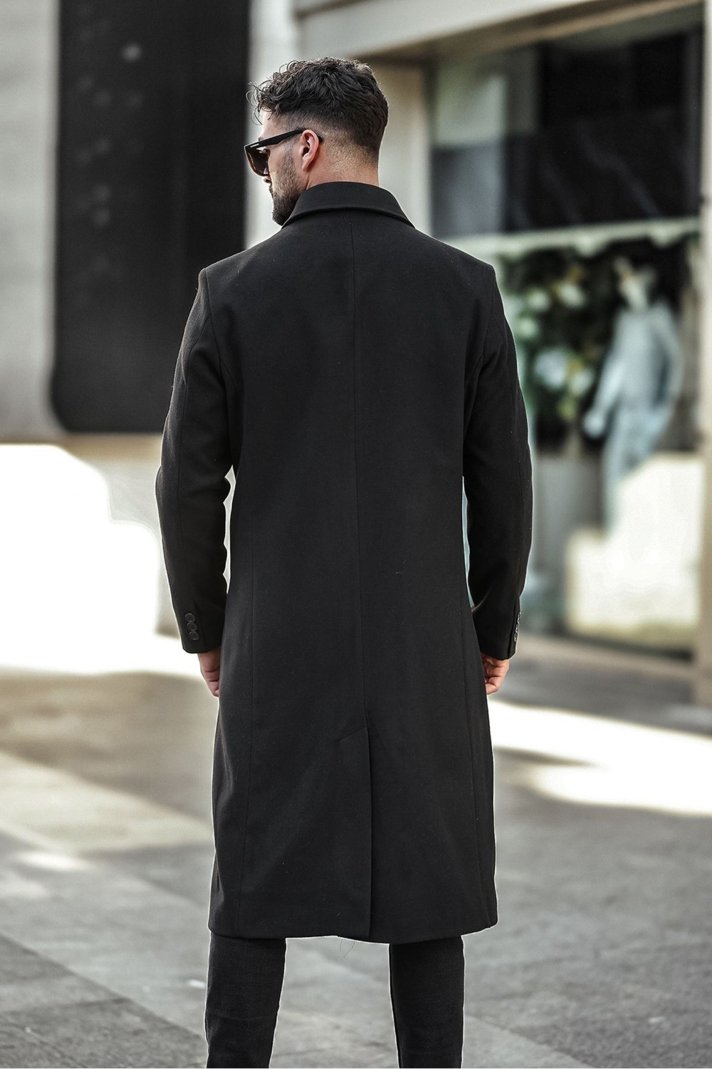 Gm Giyimarket Erkek Slim Fit Uzun Kaşe Kaban Kahverengi Yandan Cepli Kışlık Günlük Kullanım İçin görsel 3