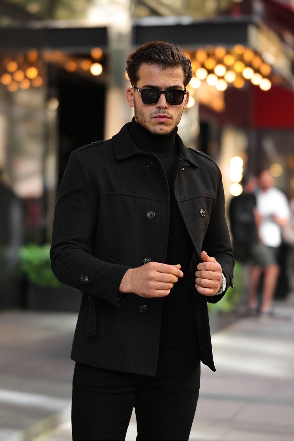 Gm Giyimarket Wish Klein Erkek Slim Fit Kısa Kaşe Kaban Siyah Uzun Kol Dokuma Malzeme ile Şık Tasarım görsel 4